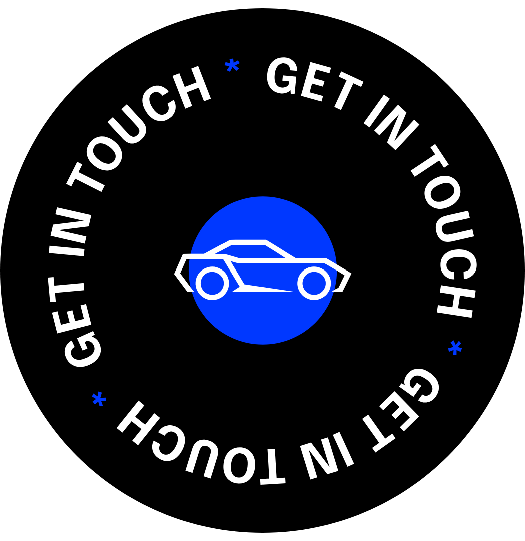 Circular emblem asking to get in touch for mobile car detailing services.